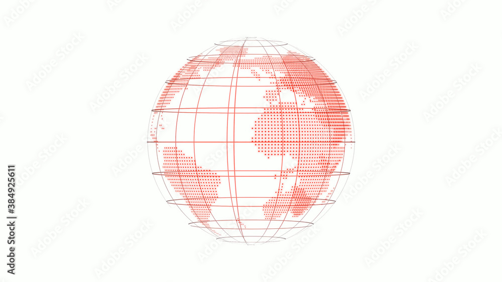 New red color 3d background technology icon on white background,3d earth on white background