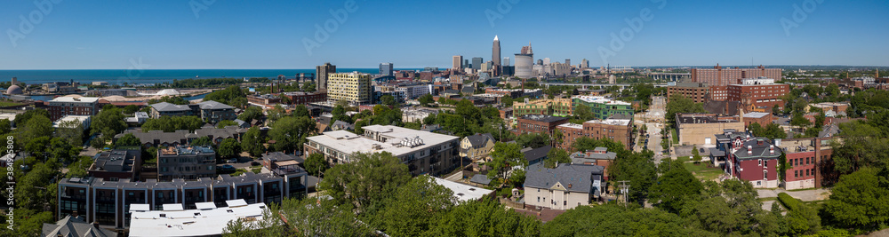 Panorama of Residential housing developments in Ohio City with Cleveland in the background