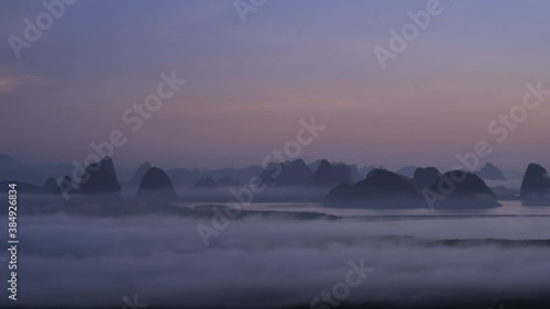 morning mist flow over ocean valley in Samet Nangshe, Thailand