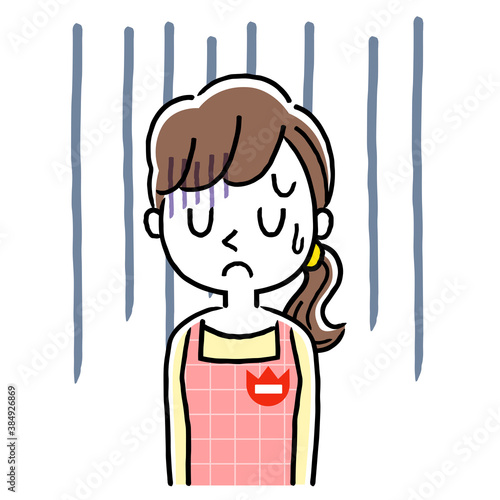 イラスト素材：若い保育士の女性、落ち込む
