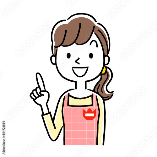 イラスト素材：若い保育士の女性、ポイント
