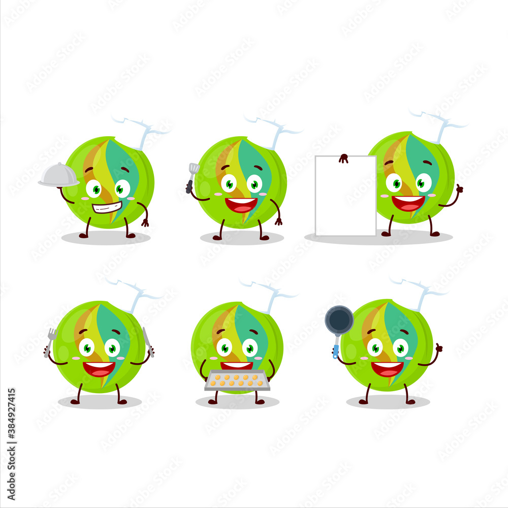 Obraz premium Cartoon character of green marbles with various chef emoticons