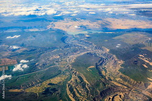 Aerial view of mountain ground texture landscape.