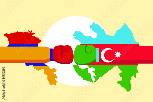 War vector concept: Conflict between Armenia and Azerbaijan with country flag background