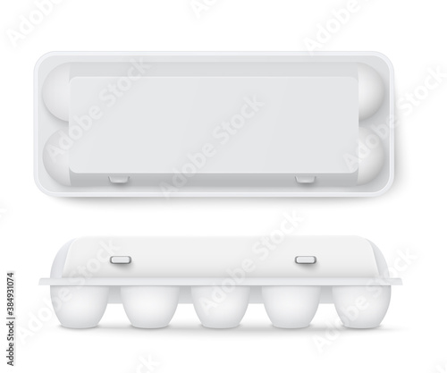 Chicken eggs white packaging 3d mockup, realistic vector illustration isolated