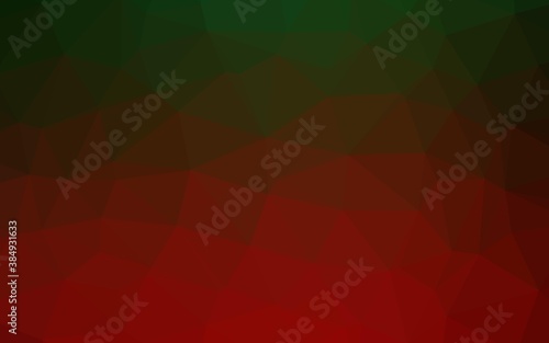 Dark Green, Red vector shining triangular pattern.
