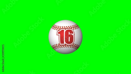 baseball animated in countdown number from twenty on green screen background