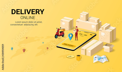 Online delivery on mobile application. order tracking. Logistics and Delivery.