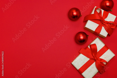 Gift Boxes stock photo .Red background