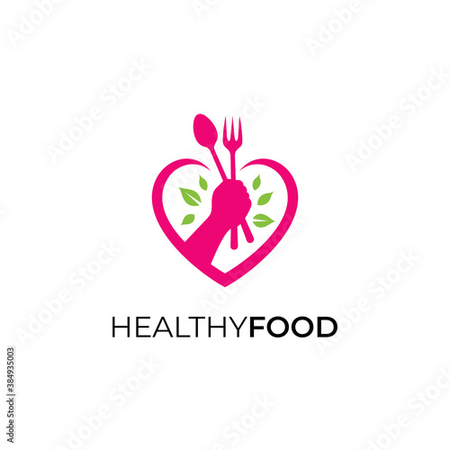 Fototapeta Naklejka Na Ścianę i Meble -  Love healthy food logo design