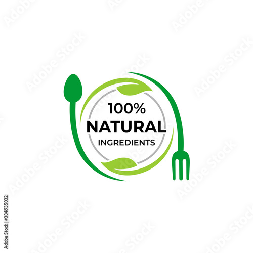 100% natural food ingredients logo template