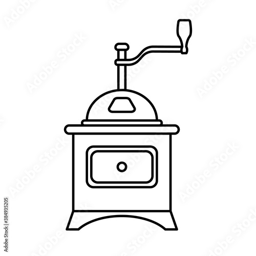 Manual coffee grinder. Vector outline icon. Isolated on white.