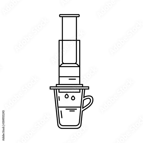 Aeropress for coffee.Vector outline icon. Isolated on white.