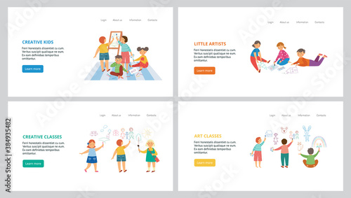Design for websites of kids art school, class or courses a vector illustrations.