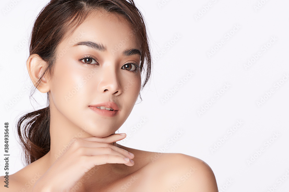 Beautiful young asian woman with clean fresh skin on white background, Face care, Facial treatment, Cosmetology, beauty and spa, Asian women portrait - obrazy, fototapety, plakaty 