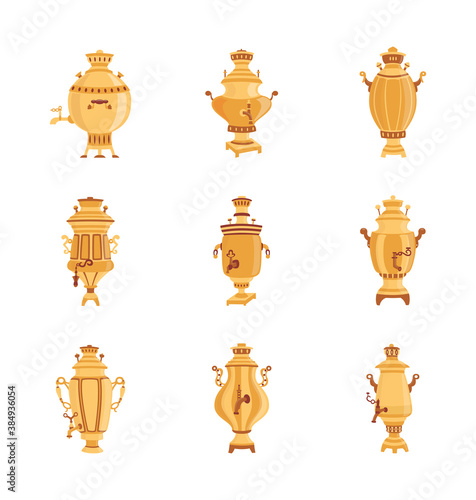 Russian samovar set isolated on white background. Traditional culture symbol