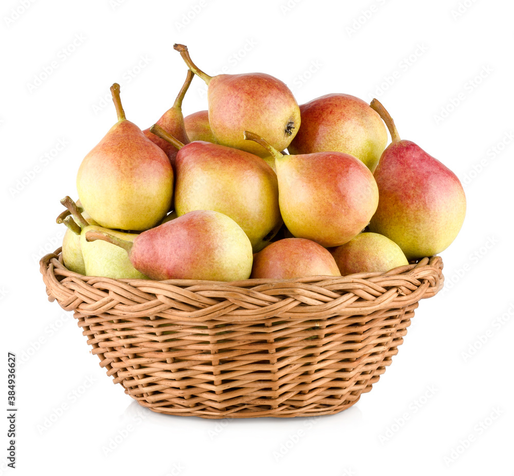 Pears in basket isolated on white background Pears in basket isolated on white background