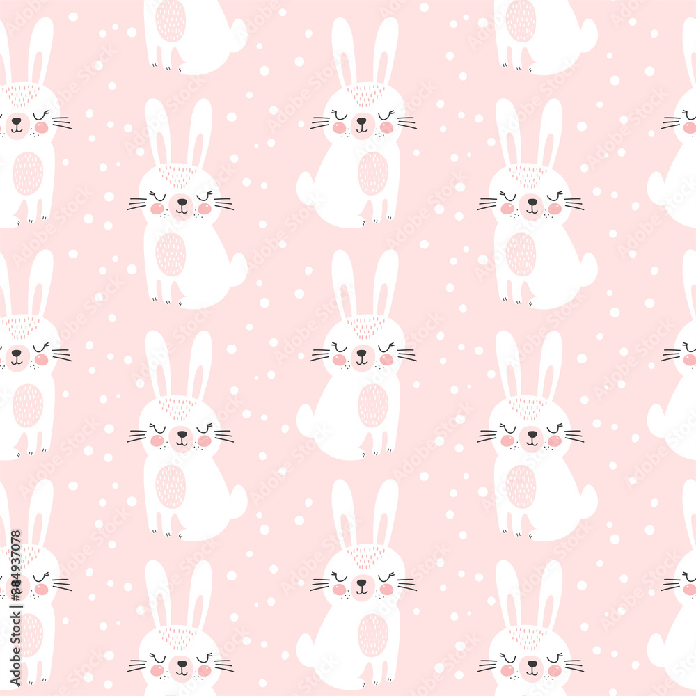 Seamless pattern with cute rabbit. Childish print. Vector