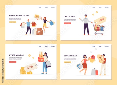 Set of landing pages templates of application for shoppers a vector illustration