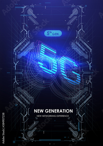 Wireless communication network, abstract image visual. Cyber technology Ai tech wire network futuristic wireframe. 5G technology concept template.