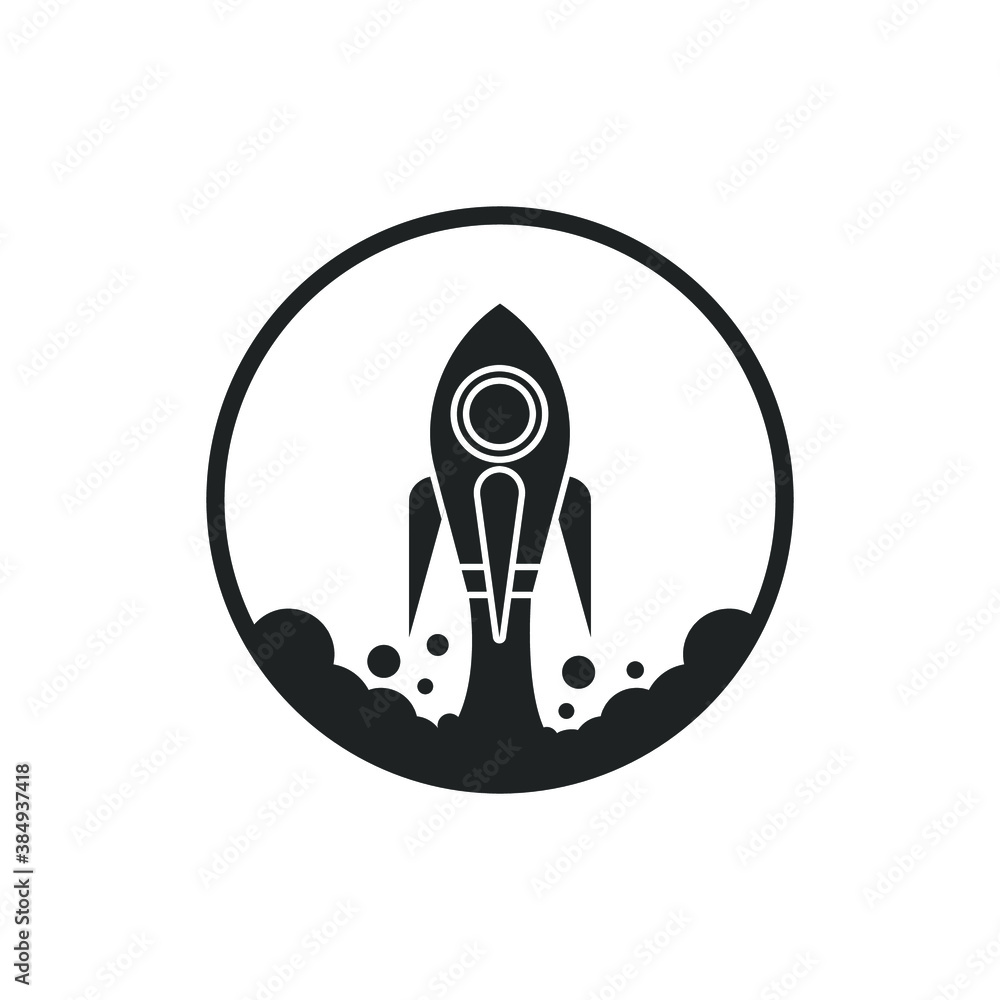 Rocket take off in a circle, vector icon isolated on white background. Flat cartoon design, eps 10. Rocket take off in a circle, vector icon isolated on white background. Flat cartoon design, eps 10.