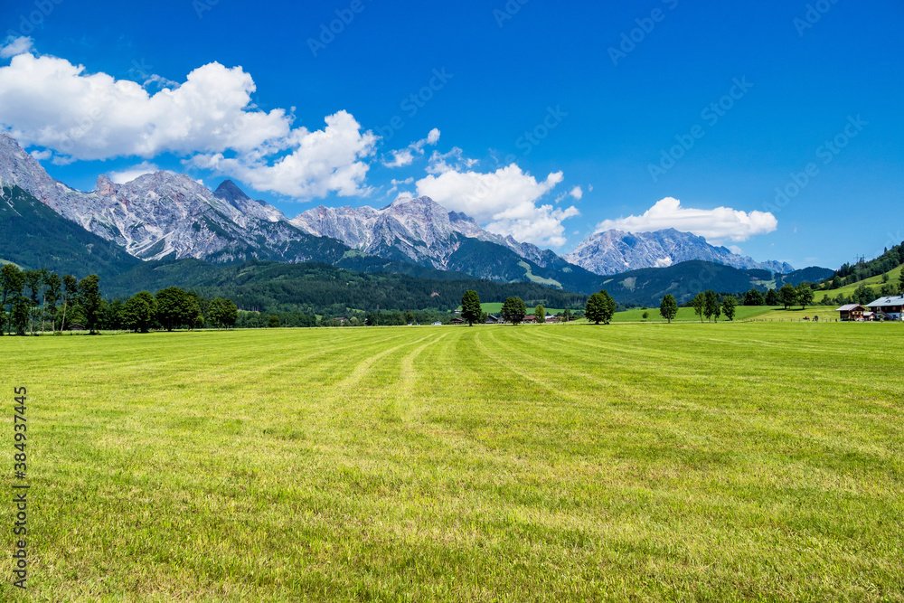 Landscape in the Austrian alps at Saalfelden, district Zell am See in Salzburg.