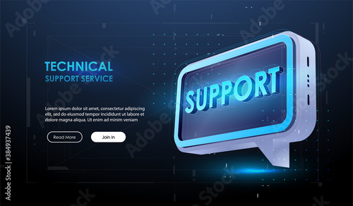 Technical support. Modern vector illustration futuristic style. Creative template with chat bubble in technical style.