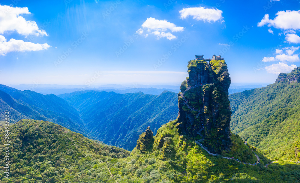 Naklejka premium Aerial view of Mount Fanjing, Tongren City, Guizhou Province, China