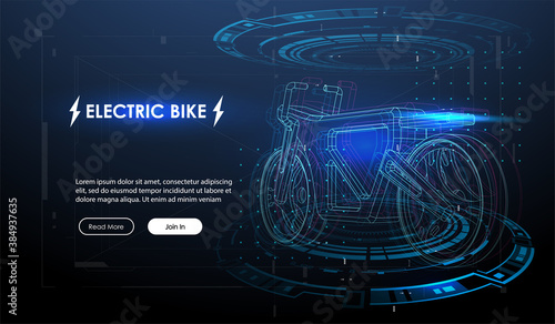 Electric bicycle with motor. Eco alternative city transport. Futuristic concept template.