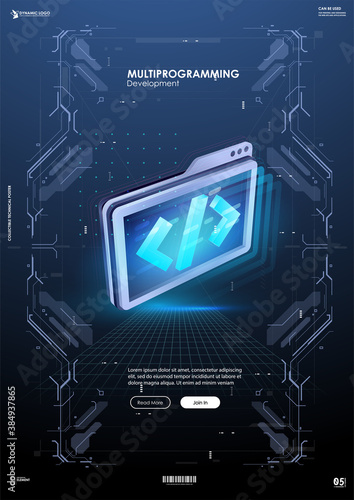Development and software. Concept of programming, data processing. Internet education course degree vector illustration.