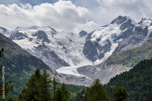 The Bernina mountain range in the Swiss Alps, upper Engadin in Graubuenden