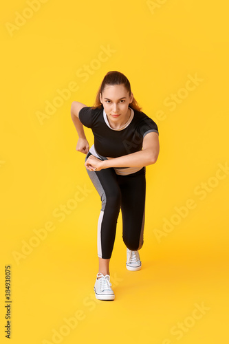 Female runner on color back...
