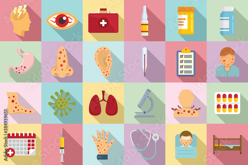 Measles icons set. Flat set of measles vector icons for web design