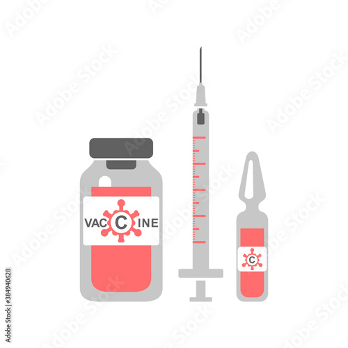 Antiviral vaccine, ampoule and syringe, vaccination immunity against coronavirus. Isolated color illustration on a white background, vector