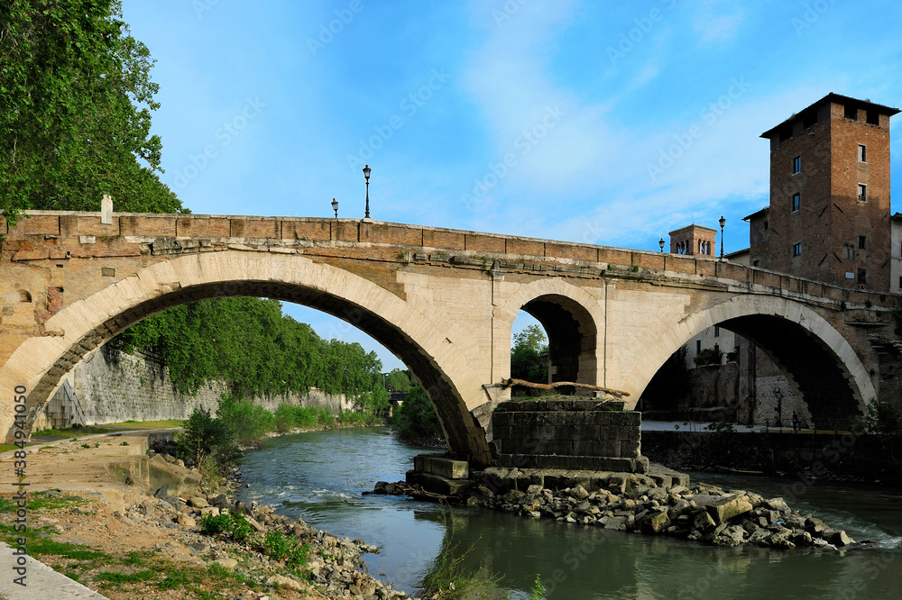 bridge Pons Fabricius ( Ponte dei Quattro Capi), the oldest Roman bridge in Rome, Italy