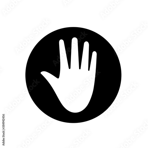 A white hand in a black circle. Isolated illustration on a white background, vector