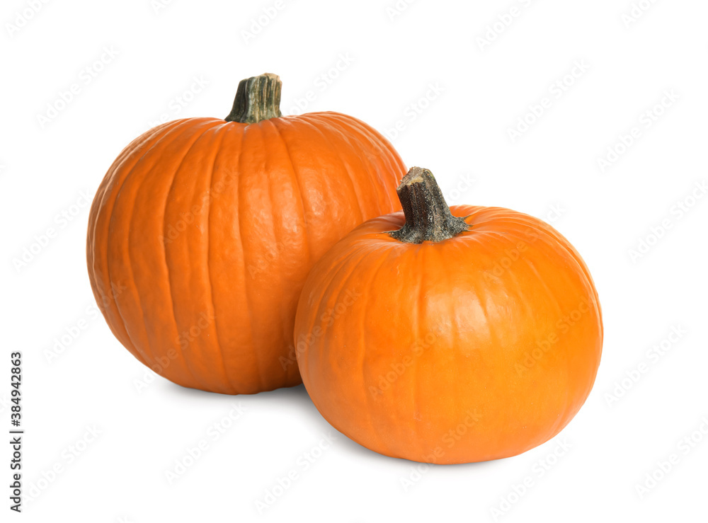 Fresh ripe pumpkins isolated on white. Organic plant Fresh ripe pumpkins isolated on white. Organic plant