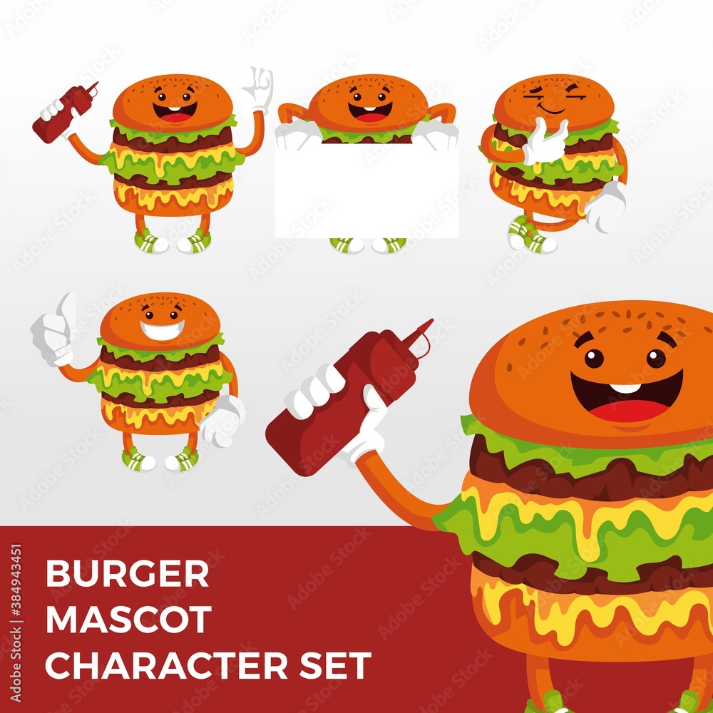 burger mascot character set logo vector icon illustration