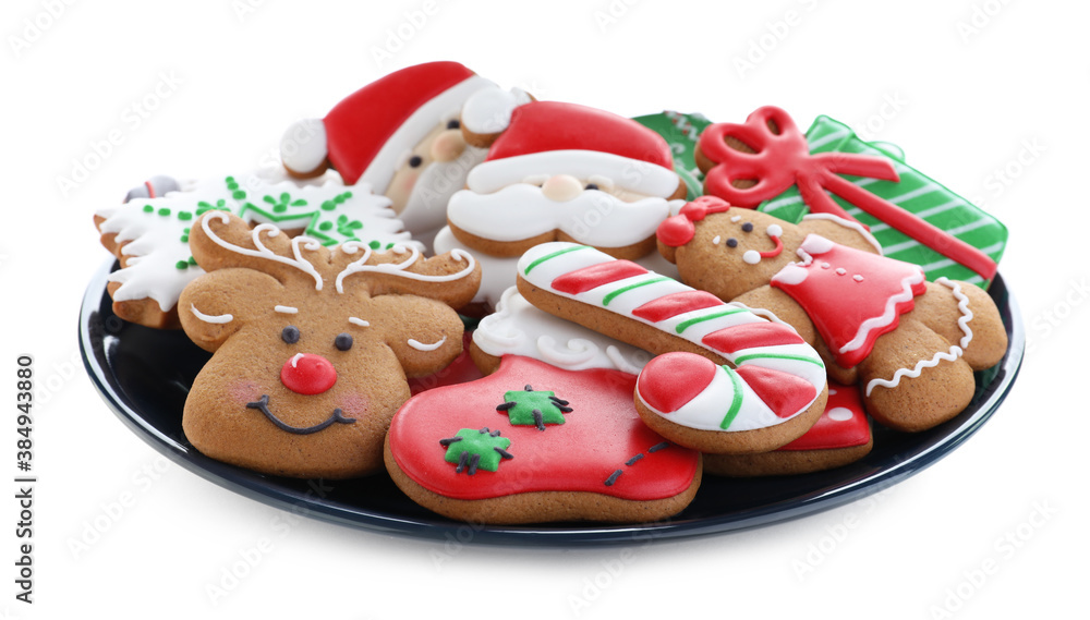 Delicious gingerbread Christmas cookies on white background Delicious gingerbread Christmas cookies on white background