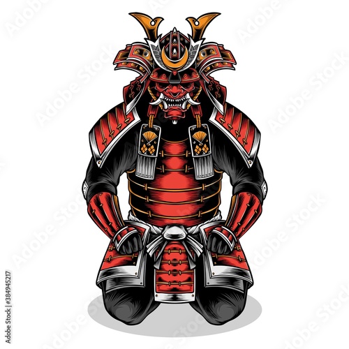 japanese samurai full armor vector