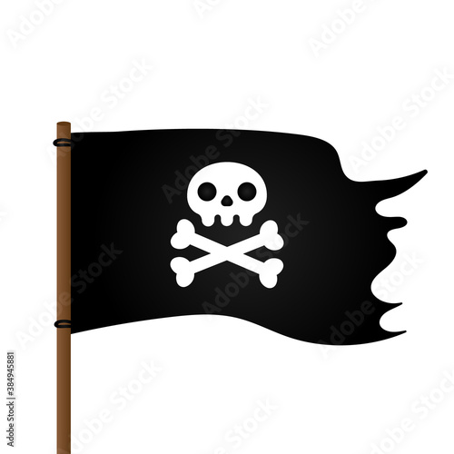 Jolly Roger skull, pirate flag and crossing bones flat style design vector illustration isolated on white background.