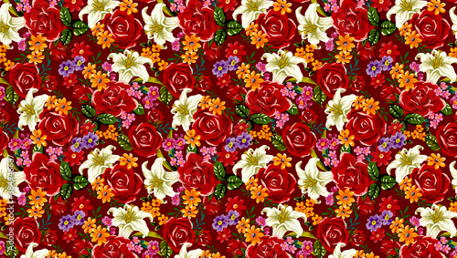 Illustration of red flowers pattern background