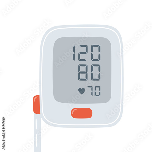 Medical tonometer and optimal blood pressure. Electronic blood pressure monitor. Digital sphygmomanometer. Isolated vector object on white background