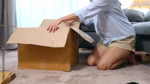 Close up business woman preparing product to send to customer for the online order