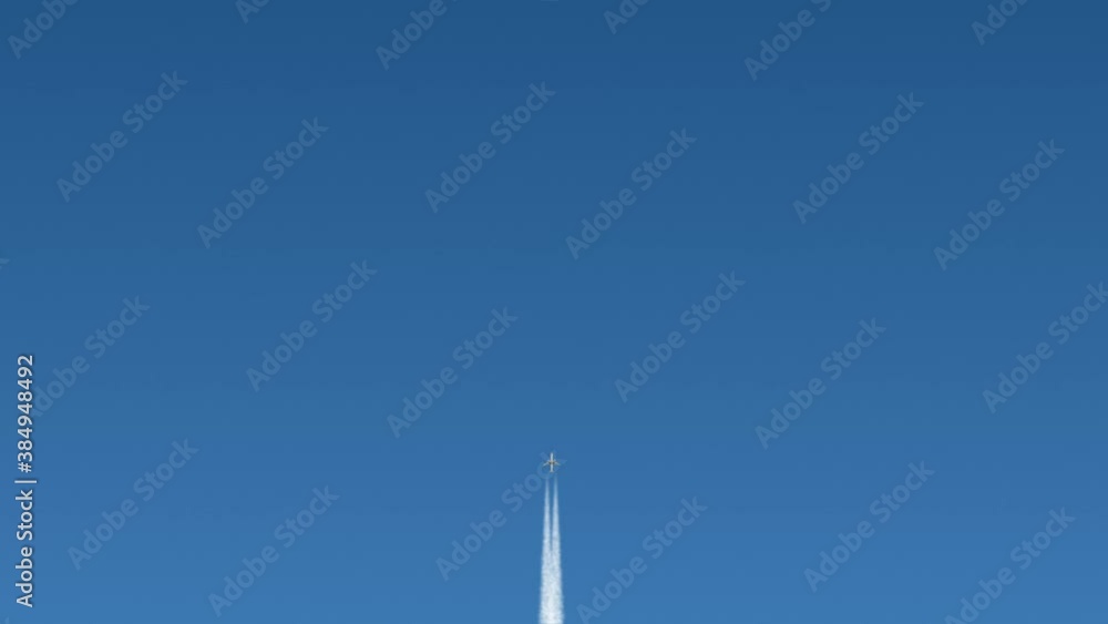 airplane contrail in clear blue sky, 4K CGI animation airplane contrail in clear blue sky, 4K CGI animation
