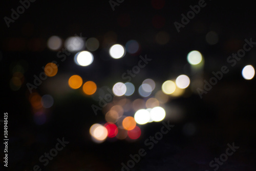 Night twilight blurred light bokeh in downtown bangkok abstract background. © Pina