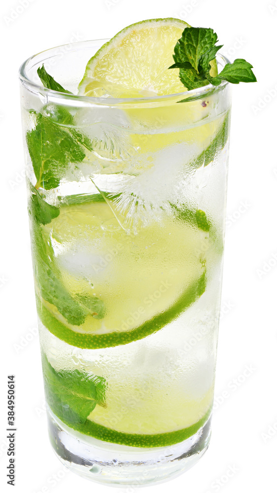 Mojito cocktail with lime and straw drinking isolated Mojito cocktail with lime and straw drinking isolated