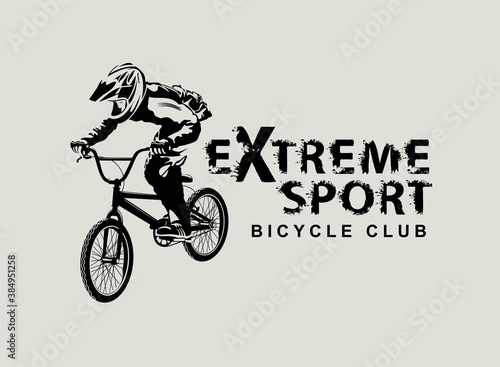 Extreme sport lettering and cyclist on the bike. Sport typography, t-shirt design, poster, banner, label, graphic print, flyer, sticker for bicycle club. Vector graffiti print in grunge style