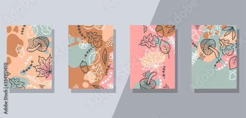Elegant floral doodle colorful posters design banners emplate tset