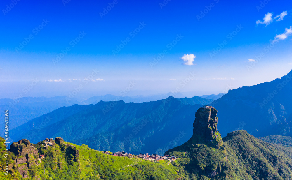 Naklejka premium Aerial view of Mount Fanjing, Tongren City, Guizhou Province, China